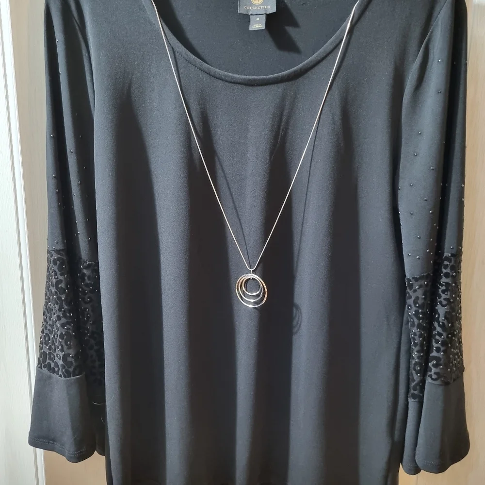 JM Collection women's blouse black, long sleeves, New With Tag Size M - Picture 2 of 10